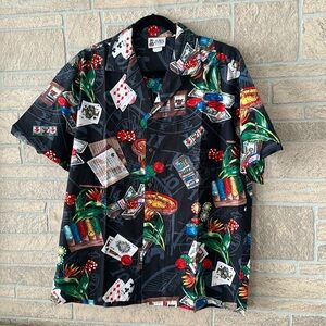 Aloha Republic Sz L Like New Hawaiian Novelty Print Casino gambling shirt